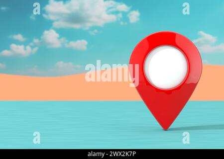 Map Pointer Pin in the Abstract Desert Landscape extreme closeup. 3d Rendering Stock Photo