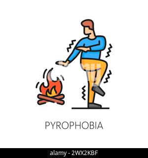 Human pyrophobia phobia icon, mental health. Fear of fire, mental ...