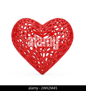 Red Heart Shape With Abstract Holes Mesh on a white background. 3d Rendering Stock Photo