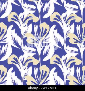 Seamless pattern with flowers and leaves. Hand drawn background.  floral pattern for wallpaper or fabric. Flower rose. Botanic Tile. Stock Vector