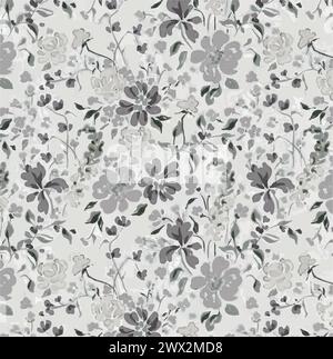 Seamless pattern with flowers and leaves. Hand drawn background.  floral pattern for wallpaper or fabric. Flower rose. Botanic Tile. Stock Vector