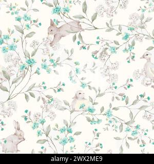 Seamless pattern with flowers and leaves. Hand drawn background.  floral pattern for wallpaper or fabric. Flower rose. Botanic Tile. Stock Vector