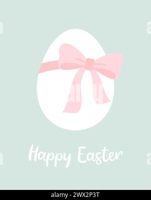 Easter greeting card. Easter egg tied with a pink bow. Flat vector illustration Stock Vector