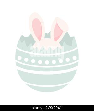 Rabbit ears sticking out of a broken Easter egg, isolated on a white background. Flat vector illustration Stock Vector