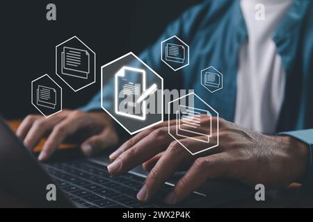 Document Management System concept. Online document file data software for efficient archiving. Enterprise content management, Digital asset managemen Stock Photo