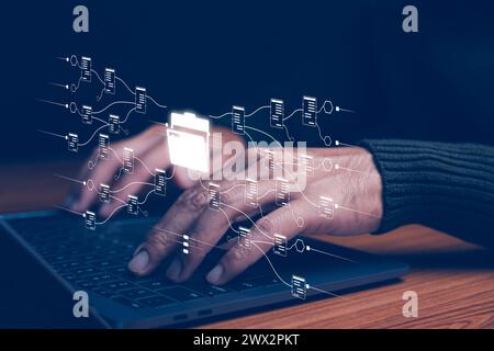 Document Management System concept. Online document file data software for efficient archiving. Enterprise content management, Digital asset managemen Stock Photo