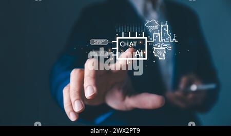 Ai technology concept, Chatbot Chat with AI, artificial intelligence, man using technology smart robot AI, futuristic technology transformation, busin Stock Photo