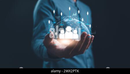 Customer Relationship Management, Businessman use tablet with global structure customer network technology, Data exchanges development. customer servi Stock Photo