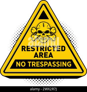 Danger threat death. Prohibited sign Restricted Area. No entry sign in caution zone. Triangular yellow and black road sign with a skull. Vector Stock Vector