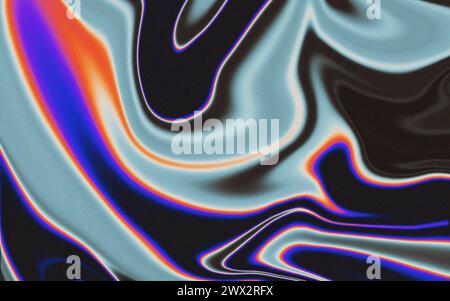 Y2K fluid background with noise texture. Abstract futuristic design. Colorful liquid metal, retro grainy backdrop. Stock Photo