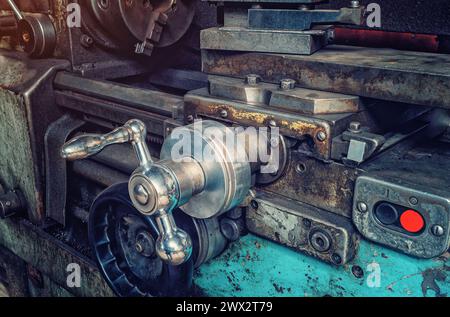 Part of the clamp machine. Fixing metal workpiece using clamping equipment. Stock Photo
