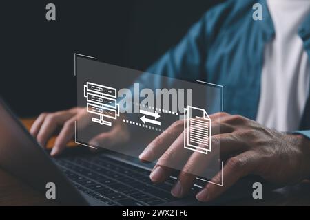 File Transfer Protocol files receiver and computer, transfer data between folder, Backup data, Exchange of file on folder, Send document in internet, Stock Photo