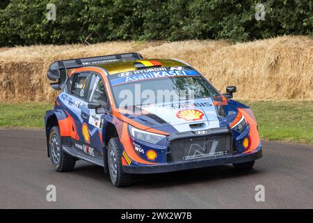 Thierry Neuville in the 2023 Hyundai i20 N Rally1 Hybrid at the 2023 Goodwood Festival of Speed, Sussex, UK Stock Photo