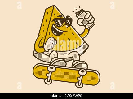 Vintage mascot character of watermelon on the skateboard Stock Vector