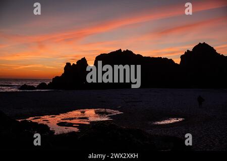 Striking, vibrant sunset view of Pfeiffer Beach in Big Sur, California, USA Stock Photo