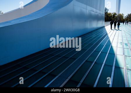 The Sundial Bridge at Turtle Bay is a world-famous pedestrian bridge and public art installation over the Sacramento River in Redding, California, USA Stock Photo