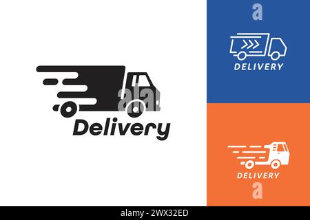 Truck silhouette logo with arrow fast delivery concept design Stock Vector