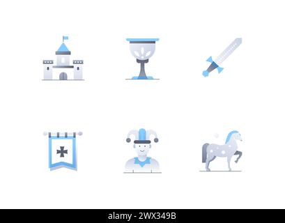 Medieval kingdom and history - flat design style icons set Stock Vector