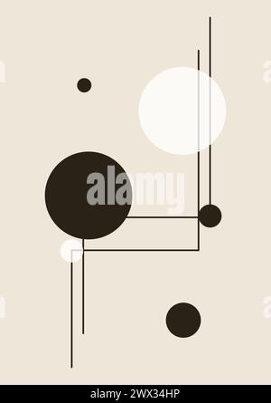 Abstract contemporary bauhaus poster with geometric shapes. Minimalist print with cut elements Stock Vector