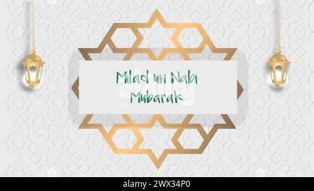 Translation : Happy Birthday of Prophet Muhammad. Milad un Nabi Mubarak Means Happy Birthday of Prophet Muhammad. Vector Illustration of Mawlid Celebr Stock Vector