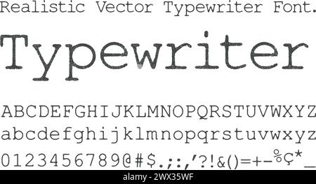Realistic vector Typewriter font alphabet, numbers and symbols Stock Vector