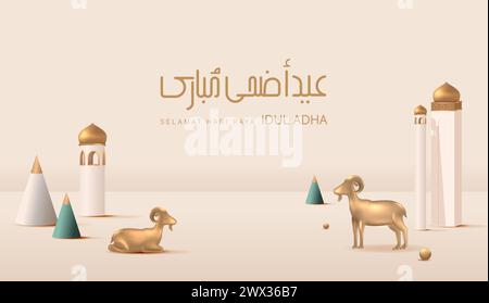 Eid Al Adha Banner Design Vector Illustration. Islamic and Arabic Background for Muslim Community Festival. Moslem Holiday. 3D Modern Islamic  suitabl Stock Vector