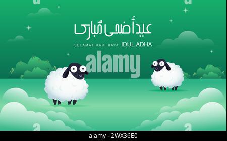 Eid Al Adha Banner Design Vector Illustration. Islamic and Arabic Background for Muslim Community Festival. Moslem Holiday. 3D Modern Islamic  suitabl Stock Vector