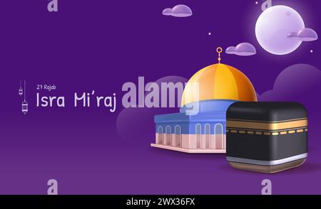 Al-Isra wal Mi'raj Translate: The night journey Prophet Muhammad Vector Illustration For Poster Template and Flyer, Simple Background of Isra Mi'raj C Stock Vector