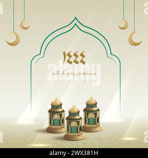 Translation: Happy Islamic New Year 1444.Islamic Greeting Card Concept with Arabic Lantern Design Vector Illustration. Happy New Hijri Year with Calli Stock Vector