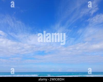 Bright blue sky with light clouds over the sea. Cuba Stock Photo