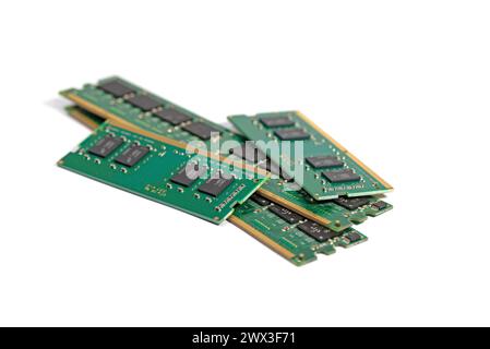 RAM, memory components on various circuit boards Stock Photo