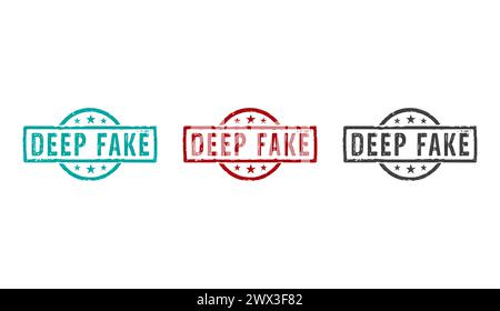 Deep fake hoax stamp icons in few color versions. Fake news ai manipulation symbol concept 3D rendering illustration. Stock Photo