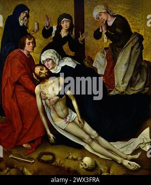 Lamentation of Christ Master of the Redemptive Altar of the Prado, Vrancke van der Stockt (painter) 1475 - 1499 Museum Mayer van den Bergh,  Antwerp, Belgium, Belgian. ( Pietà, Virgin Mary, cradling the dead body of Jesus, Lamentation of Christ mourned , Virgin Mary alone, Dead Christ, ) Stock Photo