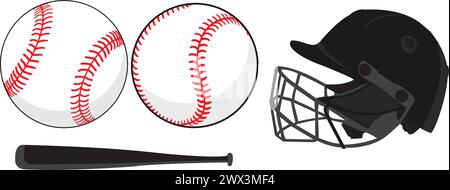 Baseball kit vector illustration, baseball, bat, helmet vector illustration, ball set Stock Vector