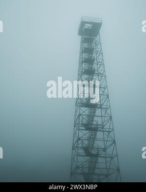 Big Walker Lookout Tower in fog, near Wytheville, Virginia Stock Photo