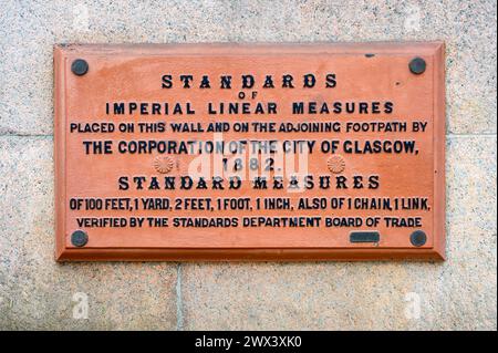Wall Plaque with Standards of Imperial Linear Measures, City Chambers, Glasgow, Scotland, UK Stock Photo