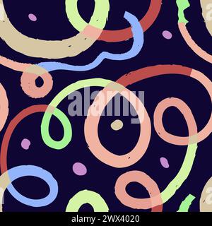 textured colorful line doodle seamless pattern with suiggles. Creative minimalist style art background for kids or trendy design with basic shapes. Si Stock Vector