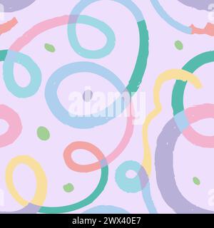 textured colorful line doodle seamless pattern with suiggles. Creative minimalist style art background for kids or trendy design with basic shapes. Si Stock Vector
