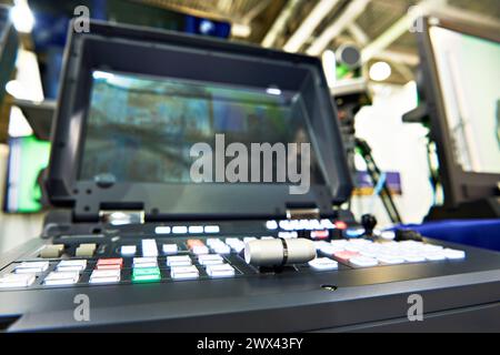 Portable switchers and video production studio with built-in monitors Stock Photo