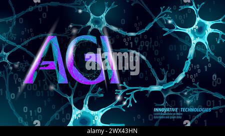 Artificial general intelligence wire neuron cells letter symbols. Minimalist style AGI icon. Machine learning concept technology AI brain vector Stock Vector