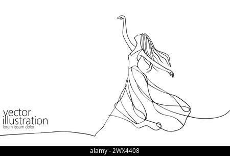 Continuous one single line art dancing girl concept. Beautiful woman traditional native dance hand drawn sketch. Summer voyage white monochrome vector Stock Vector