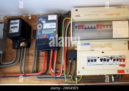 Fuse boxes and meters in a Scottish home Stock Photo