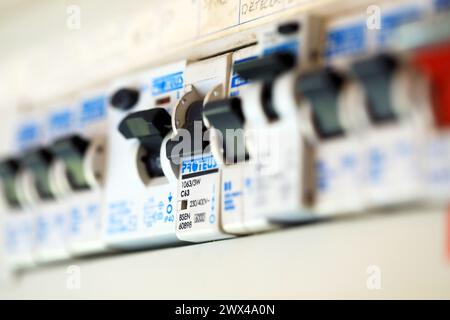 Fuse box in British home Stock Photo