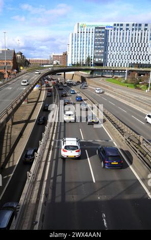 M8 motorway through central Glasgow heading north towards Charing Cross Stock Photo