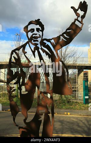 Corten Steel life size art installation of Jimmy Reid, trade Union Leader Stock Photo