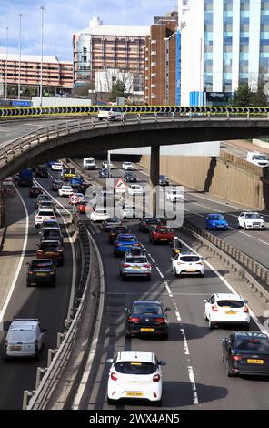 M8 motorway through central Glasgow heading north towards Charing Cross Stock Photo