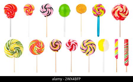 Different colorful lollipops isolated on white, set Stock Photo