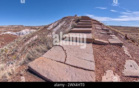 Steps along the Giant Logs Trail leading to a scenic overlook in Petrified Forest National Park Arizona. Stock Photo