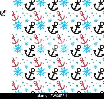 Seamless sea pattern with anchors and hand wheels Stock Vector