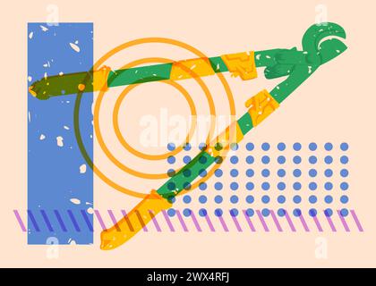 Risograph Heavy Duty Large Cable Cutter, old cutter for wire or steel bars with geometric shapes. Objects in trendy riso graph print texture. Stock Vector